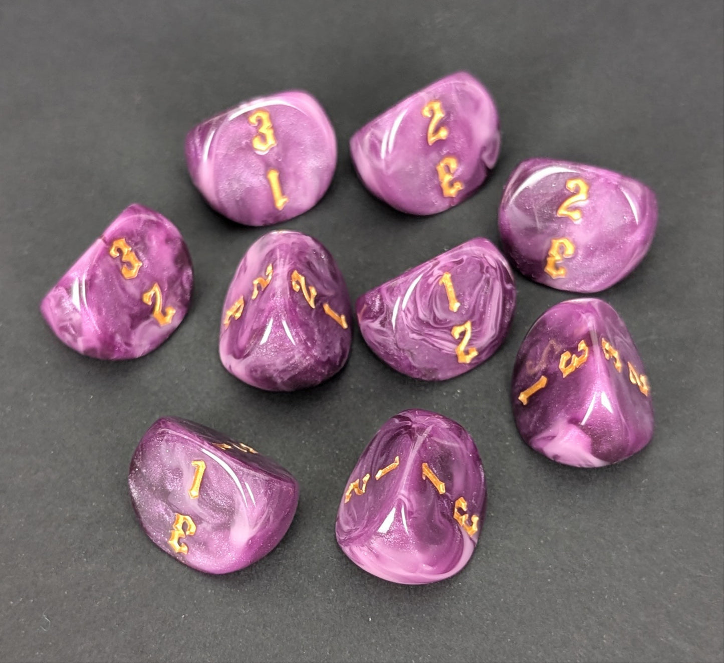 Purple & Gold D3 Dice – Custom Resin Dice for Wargames & RPG