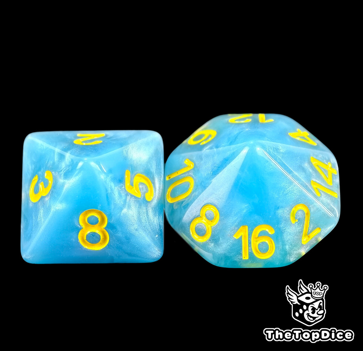 set de dados blood bowl basicos de base de color azul y TODOS los logos de color amarillo compatible con todos los equipos de blood bowl