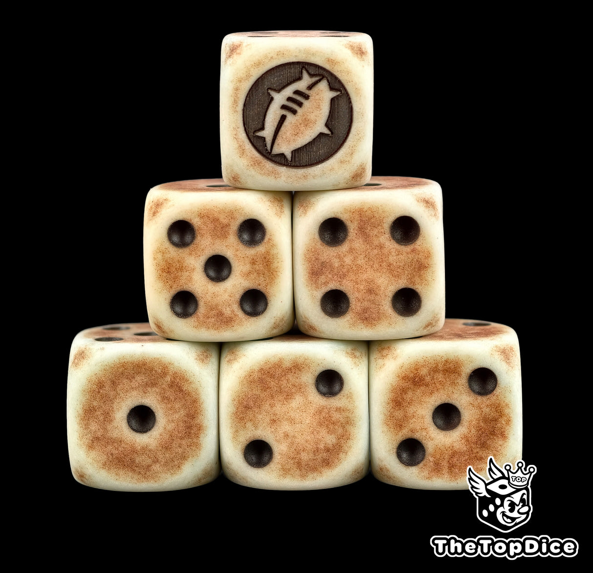 set de dados de blood bowl basico de base de color HUESO con TODOS LOS LOGOS DE OCLOR NEGRO compatible con todos los sets de blood bowl