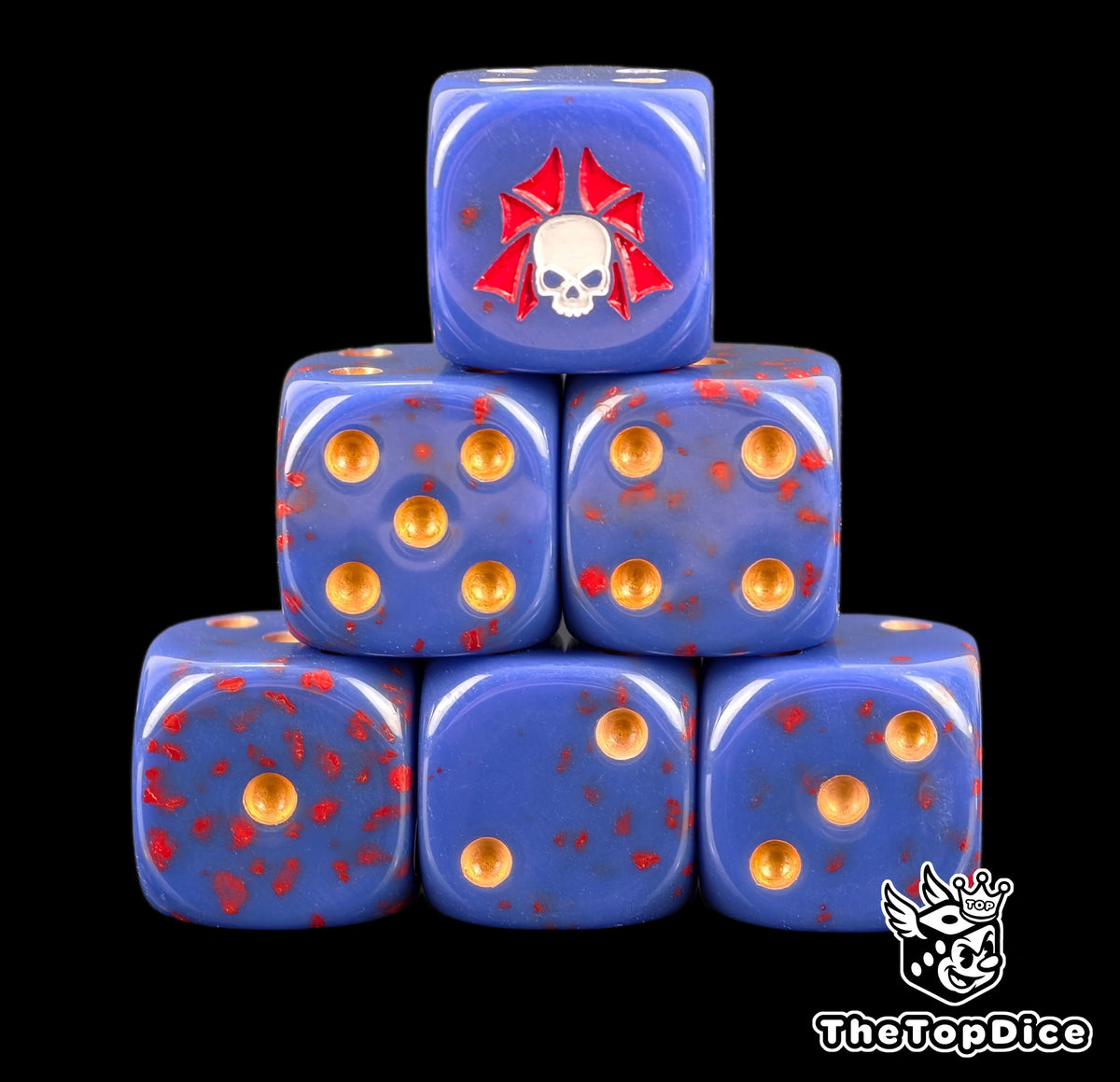 Six blood flecked Night Lords D6 stacked, amber pips, winged skull