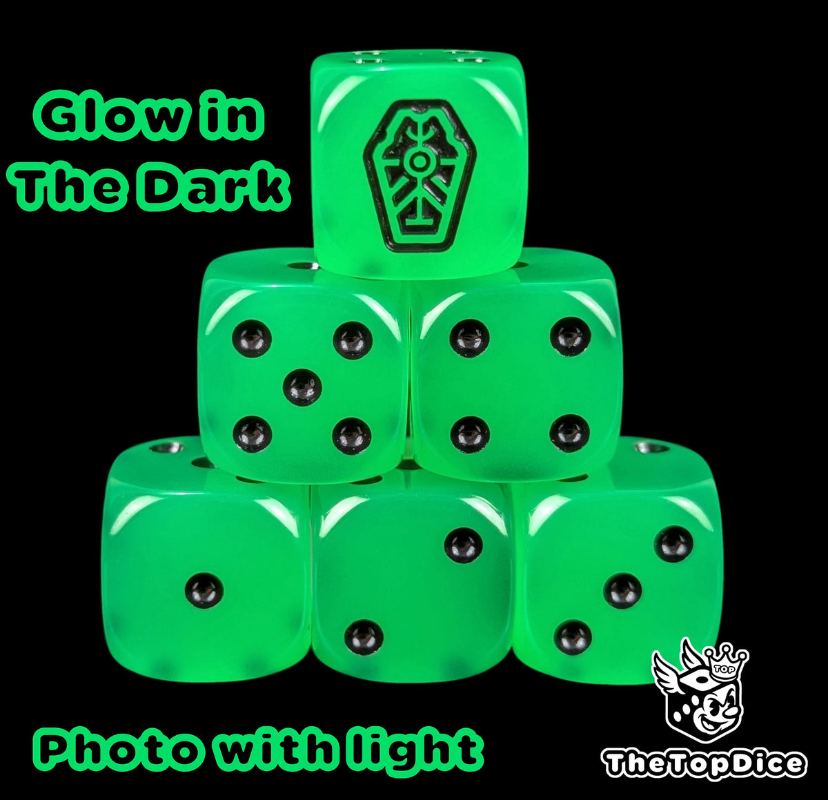Tomb world D6 that glows green in the dark, black tomb rune