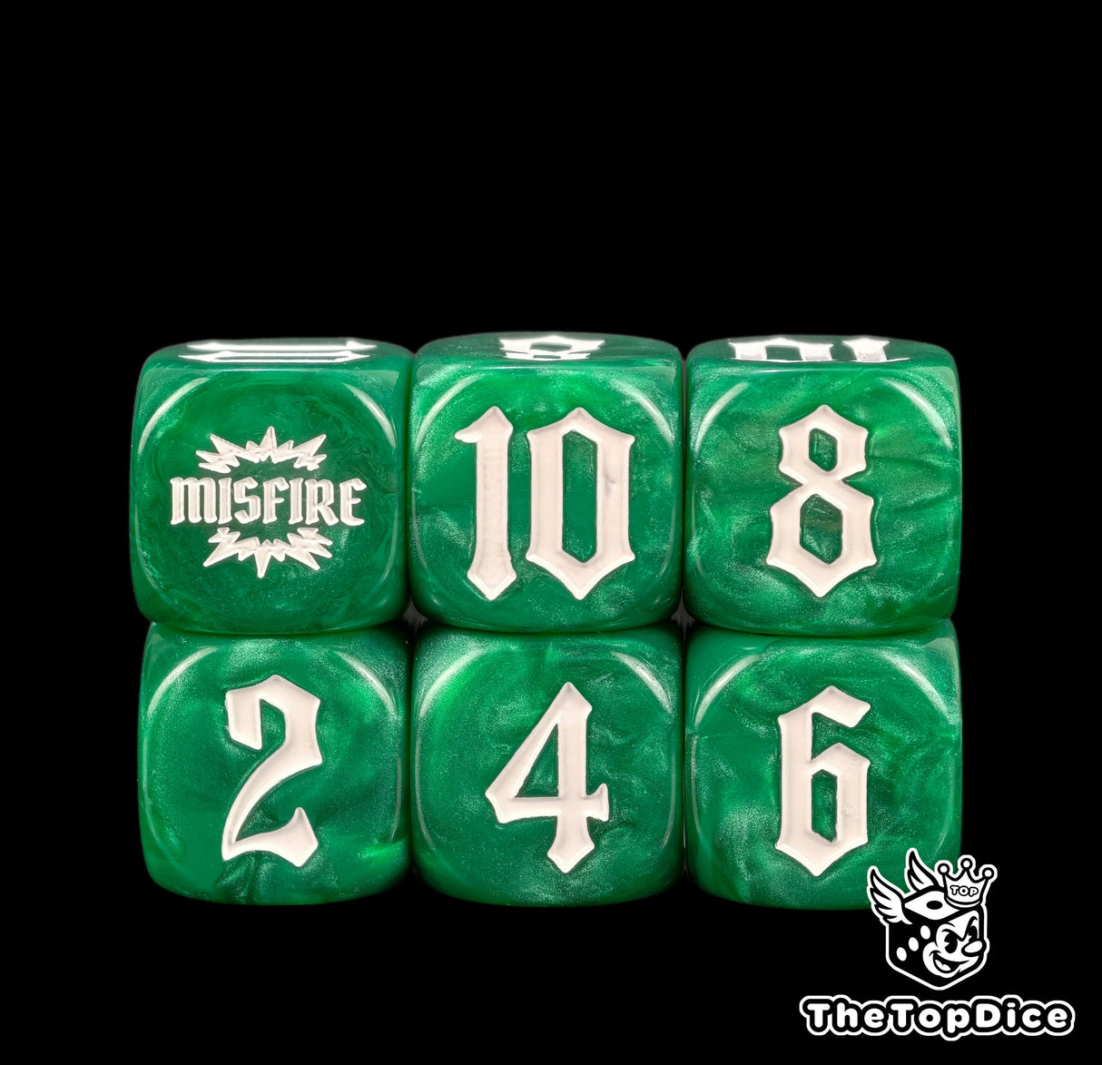 The full green face set in a block of six: five distances and one misfire
