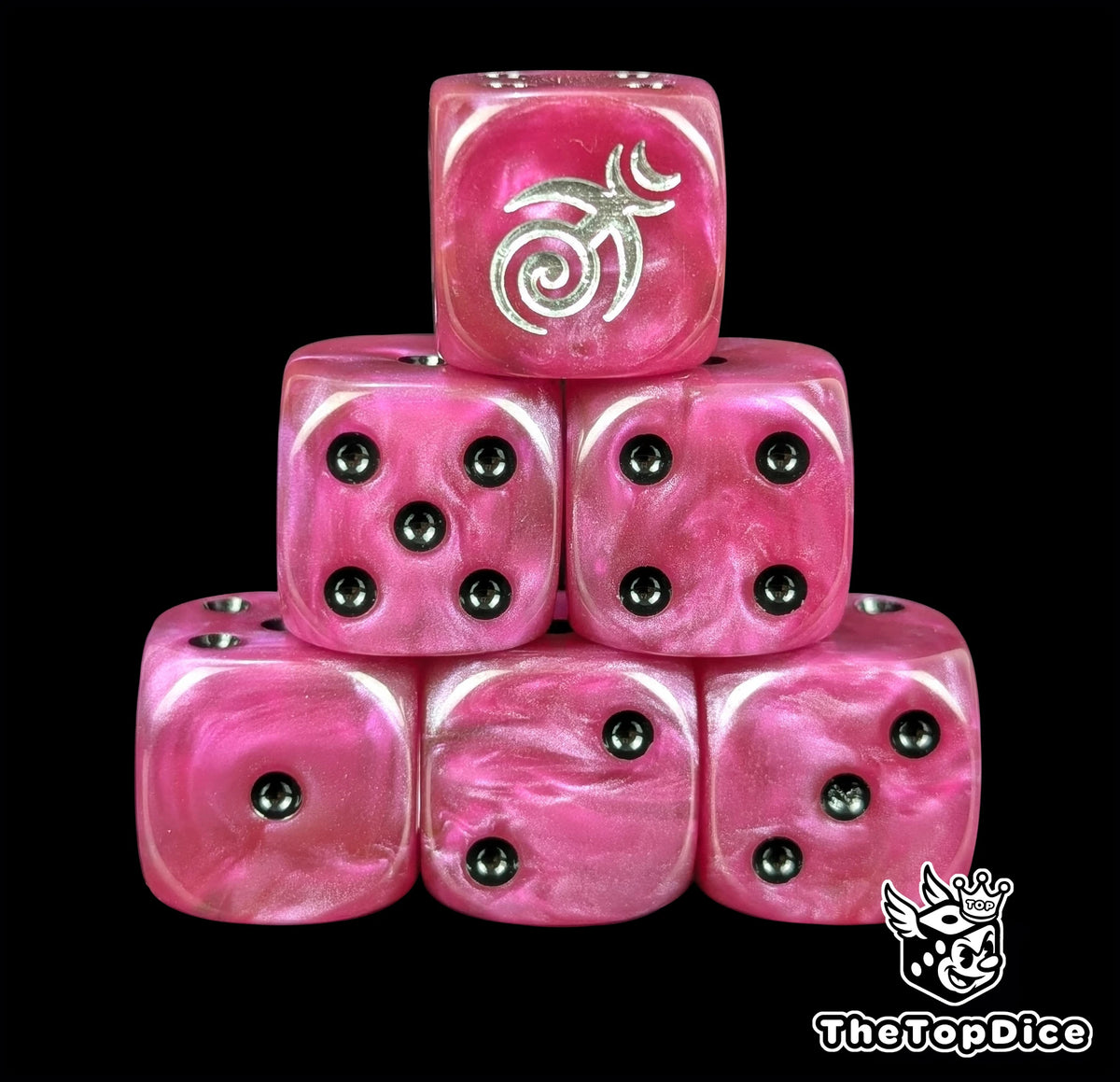 Silver spiral on magenta D6 for the warbands of Slaanesh