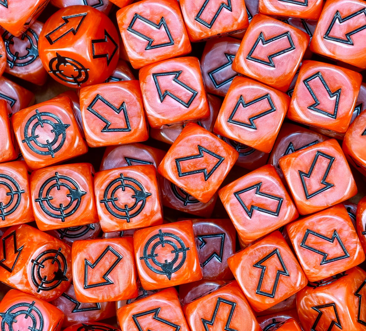 A trayful of neon red scatter dice, loud enough that nobody has to ask what it said