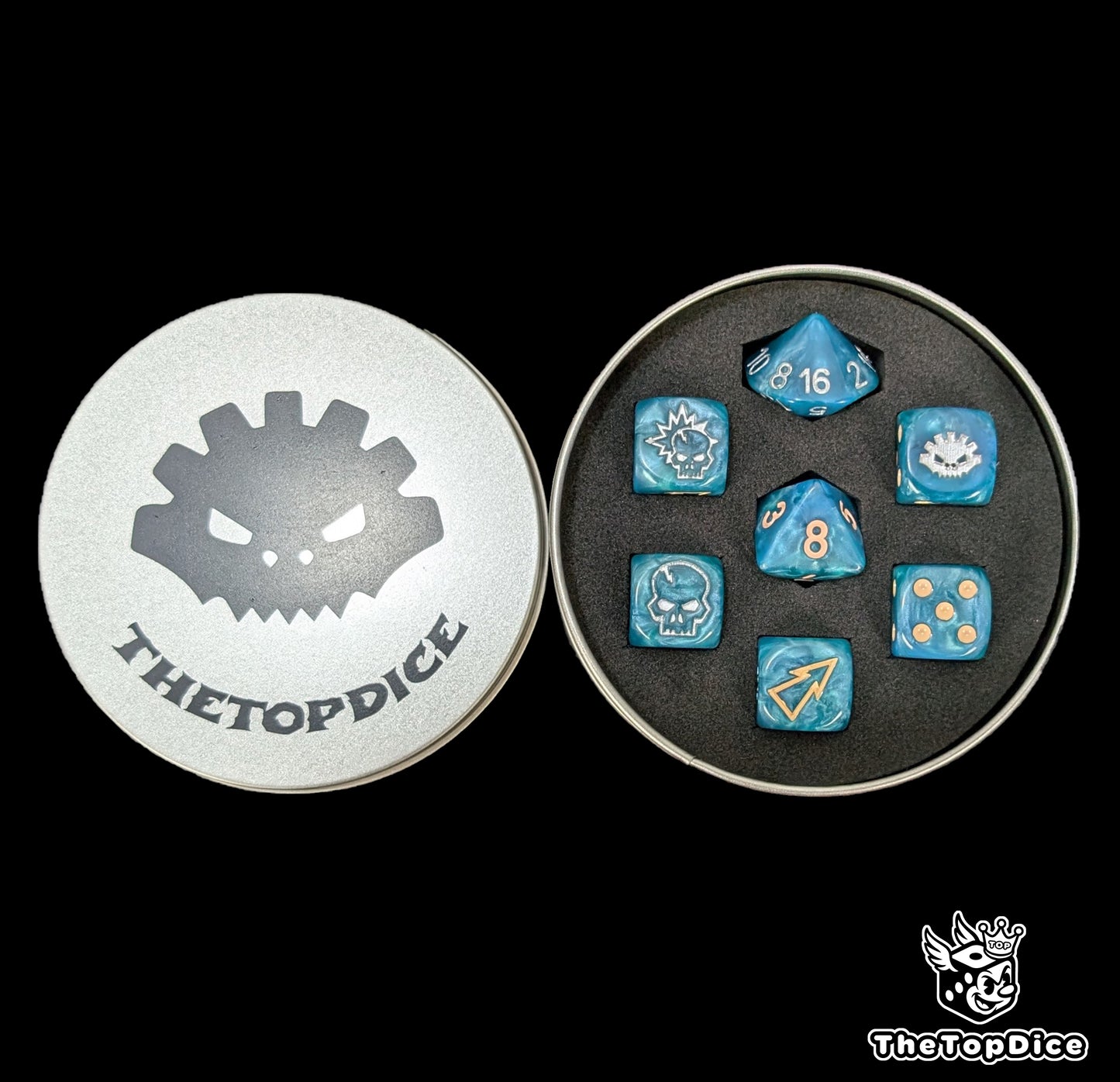 Handmade lizardmen-themed dice for RPG football