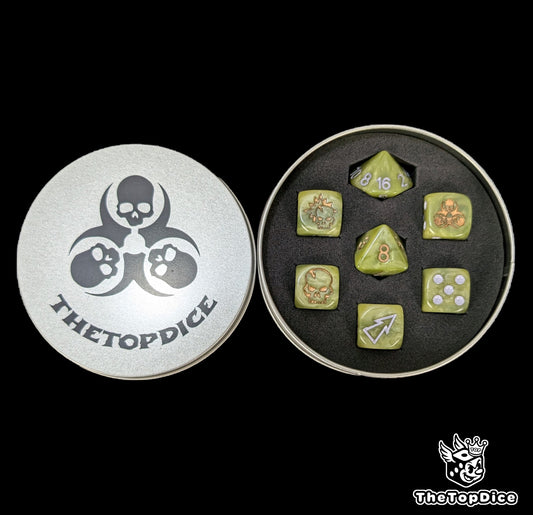 Bloody football dice inspired by Nurgle