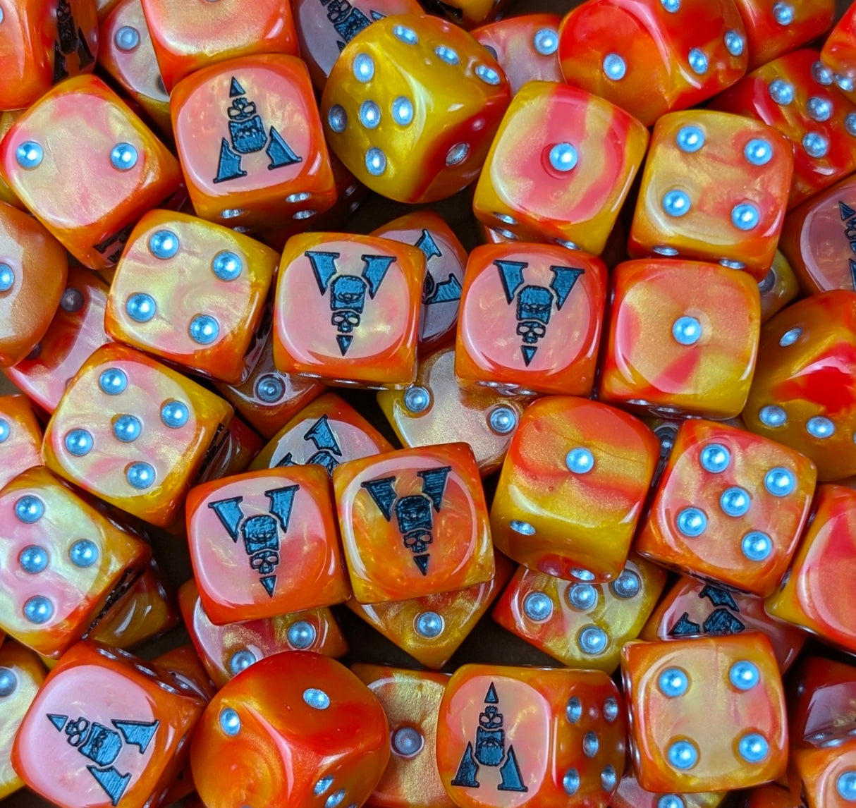 Custom resin D6 dice for grimdark sci-fi soldier regiments