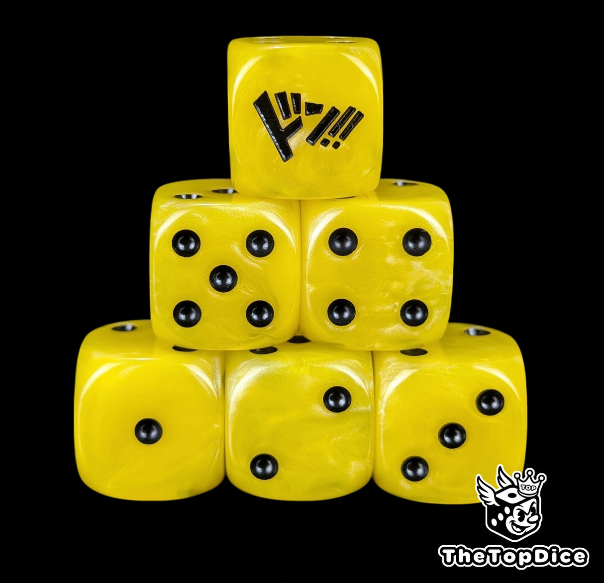 Yellow 16mm D6 counter dice with black pips for anime pirate TCG