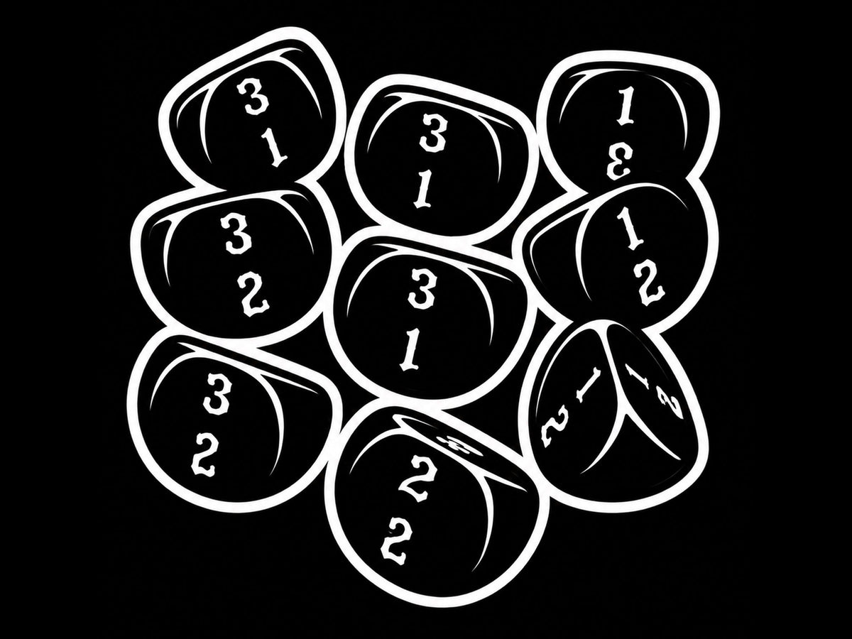 D3 three sided dice in 16mm resin numbered one to three for RPGs, board games and wargames