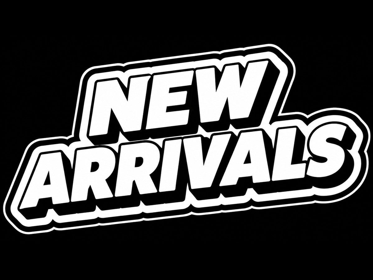 New Arrivals badge lettering, white on black, tile for the newest TheTopDice 16mm resin dice