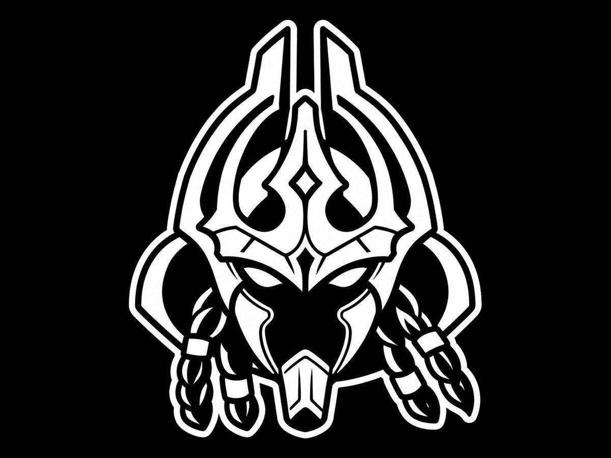 Armoured alien head with mandibles in white on black, tile for StarCraft Zerg, Terran and Protoss 16mm dice