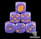 set de dados de blood bowl basicos de base de color lila con todos los logos de color dorado compatible con todos los equipos de blood bowl