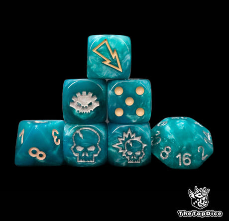 Blue lizard fantasy football dice set of seven 16mm resin dice compatible with Blood Bowl