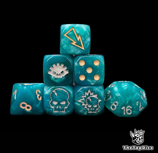 Blue lizard fantasy football dice set of seven 16mm resin dice compatible with Blood Bowl
