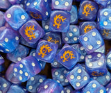 Pile of blue arcane eye 16mm D6 dice for a fantasy chaos army