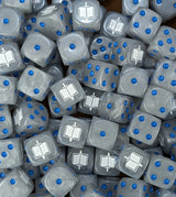 Full tray of grey Azure Ward Knights D6 dice for tabletop wargaming and RPGs