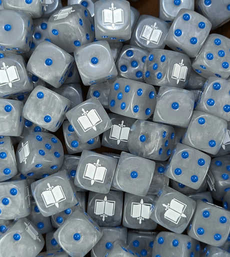 Full tray of grey Azure Ward Knights D6 dice for tabletop wargaming and RPGs