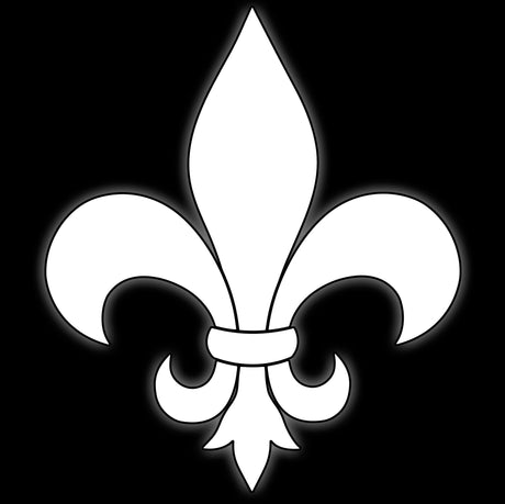 Fleur de lis in white line art on black, tile for battle sister order 16mm grimdark dice