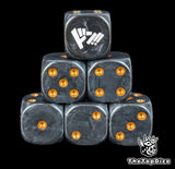 Black 16mm D6 counter dice with gold pips for anime pirate TCG