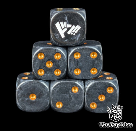 Black 16mm D6 counter dice with gold pips for anime pirate TCG