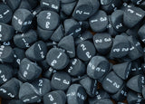 Black D3 dice loaded into a tray with the white numbering face up