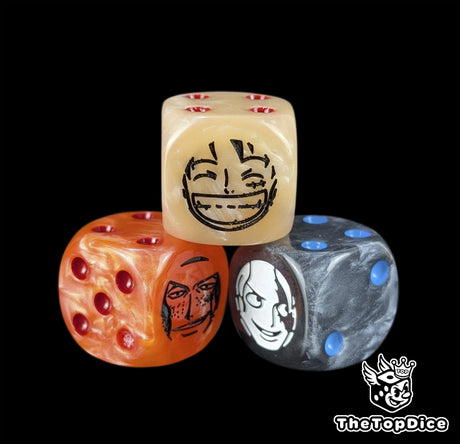 Pile of black 16mm D6 counter dice for anime card game players