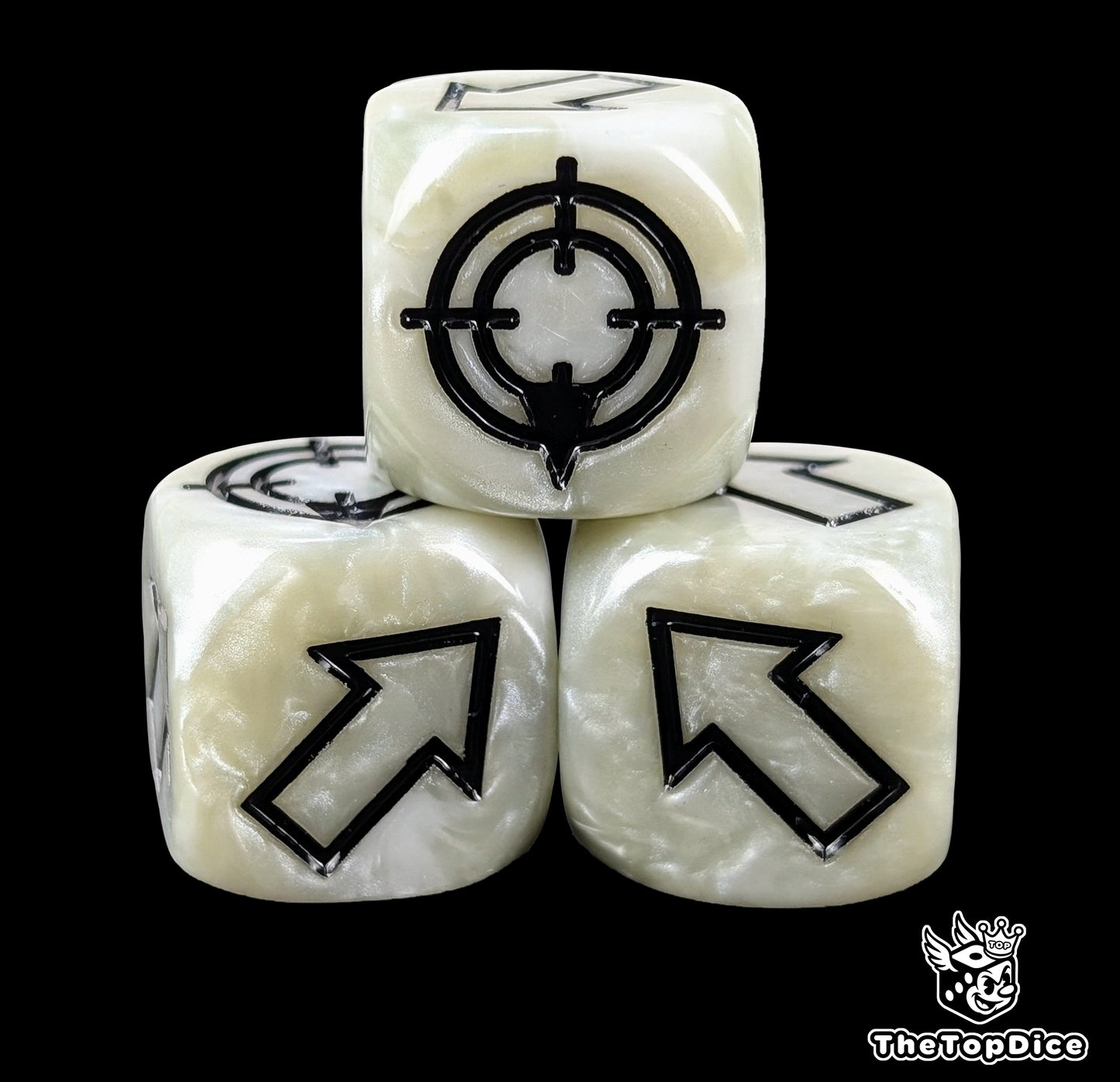 Resin directional scatter dice for RPGs and miniature skirmishes