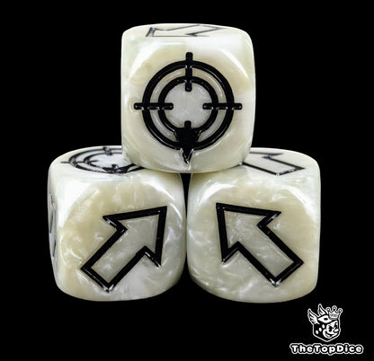 Resin directional scatter dice for RPGs and miniature skirmishes
