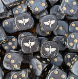 Pile of black and grey winged sword 16mm D6 dice for a sci-fi fast army