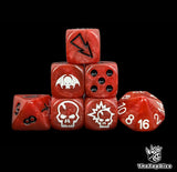 Blood red vampire fantasy football dice set of seven 16mm resin dice compatible with Blood Bowl