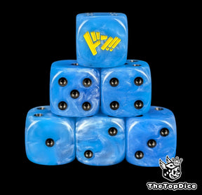 Blue 16mm D6 counter dice with black pips for anime pirate TCG