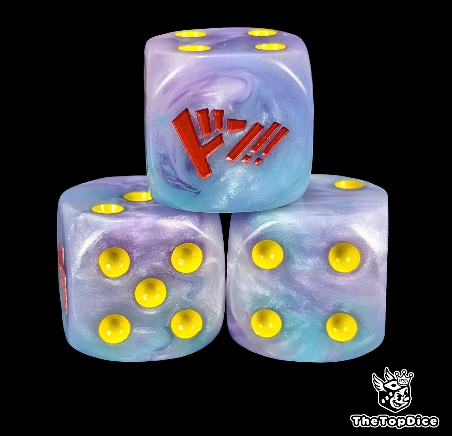 Resin anime card game dice with red logo