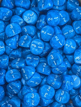 Pile of blue D3 three sided dice for tabletop games