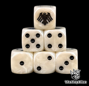 Six bone Raven Guard D6 stacked, black pips and a black raven