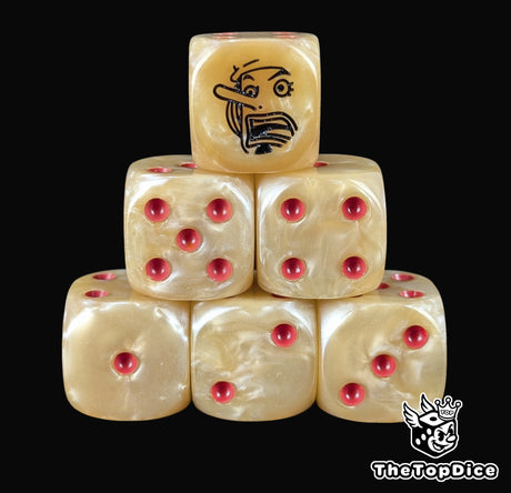 Honey brown 16mm D6 counter dice with a black sniper emblem and red pips for anime pirate TCG