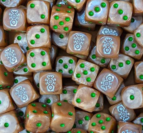 Pile of copper tomb robot 16mm D6 dice for a sci-fi undying machine army