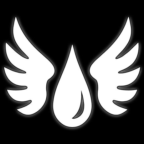 Winged blood drop in white on black, tile for crimson angel chapter 16mm grimdark sci-fi dice