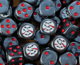 A pile of black Soulblight vampire dice with red pips and a bat moon