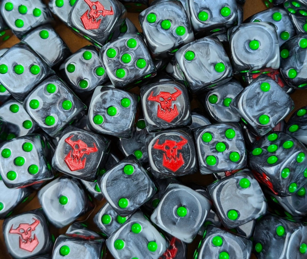 Custom resin D6 dice for fantasy orc armies