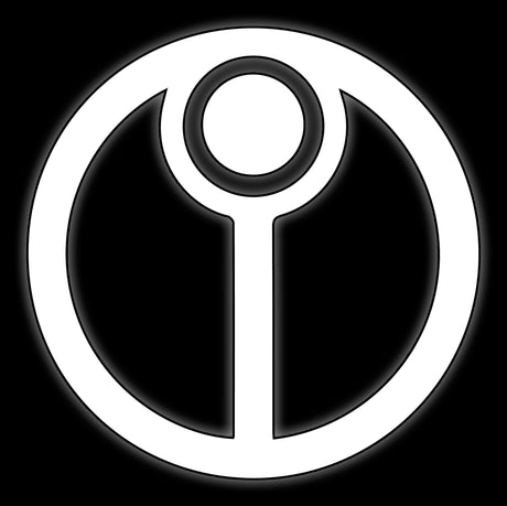 Circle and bar sphere sigil in white on black, tile for drone cadre xenos 16mm sci-fi dice