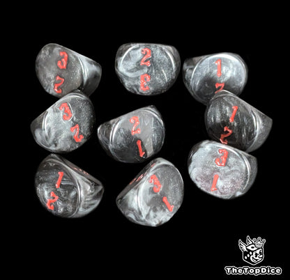 High contrast black and red dice set for RPG players