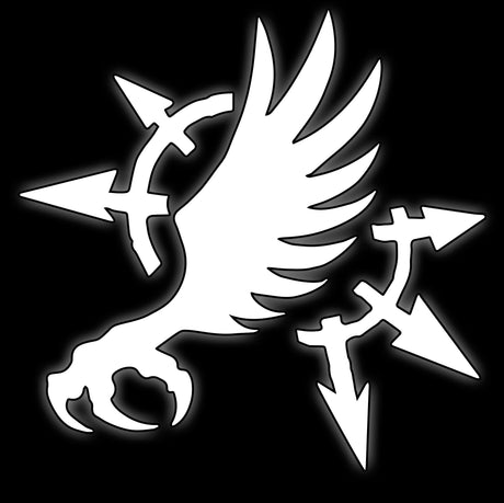 Winged talon crossed with blades in white on black, tile for excess legion 16mm grimdark sci-fi dice