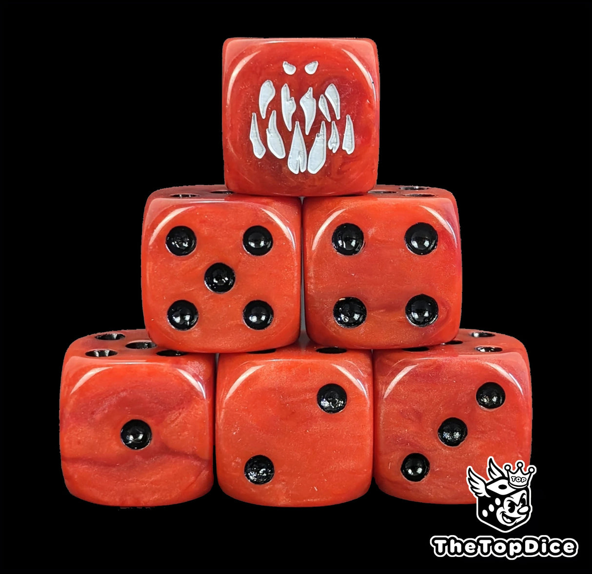 Fanged maw cave-beast resin D6 dice with engraved symbol