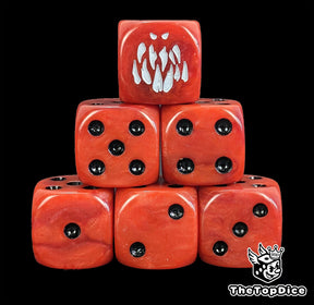 Fanged maw cave-beast resin D6 dice with engraved symbol