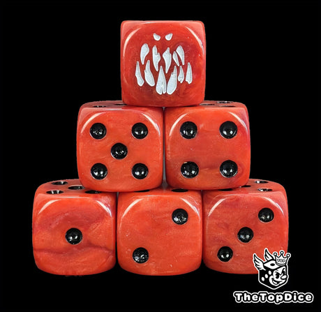 Fanged maw cave-beast resin D6 dice with engraved symbol