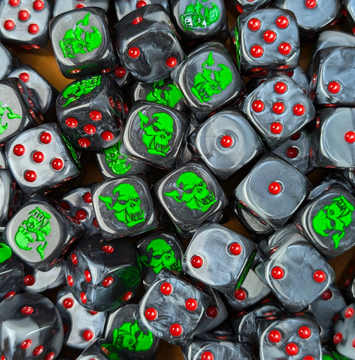 Custom resin D6 dice for fantasy orc armies