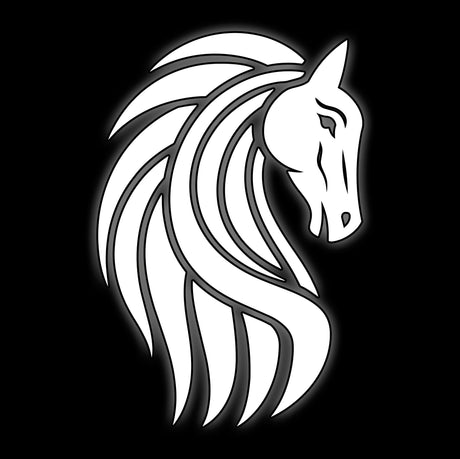 Horse head with a flowing mane in white on black, tile for free peoples fantasy 16mm dice