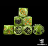 Green frog tribe fantasy football dice set of seven 16mm resin dice compatible with Blood Bowl