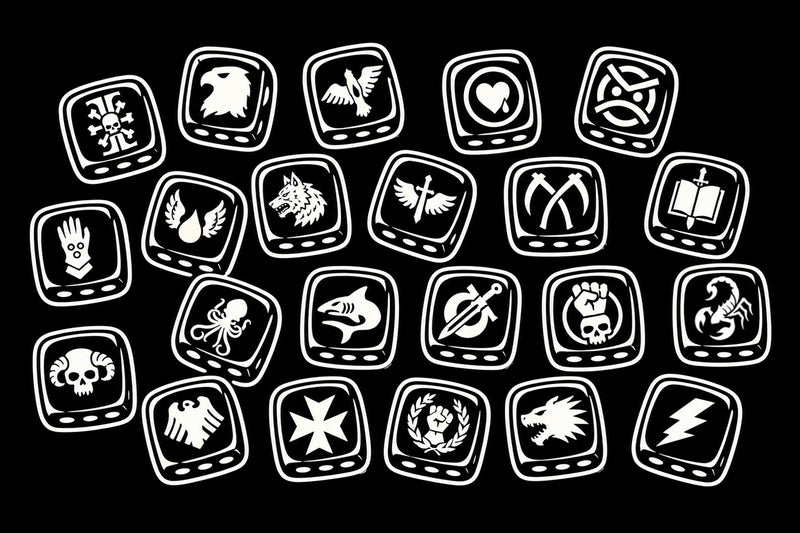 Galactic Knights chapter dice designs, 16mm resin dice for armoured sci-fi armies
