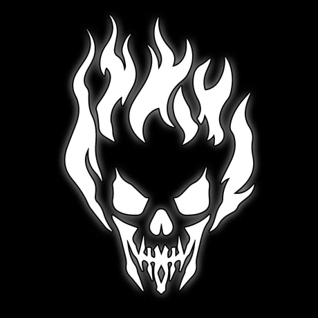 Ghostly skull crowned with flames in white on black, tile for spectral undead 16mm fantasy dice